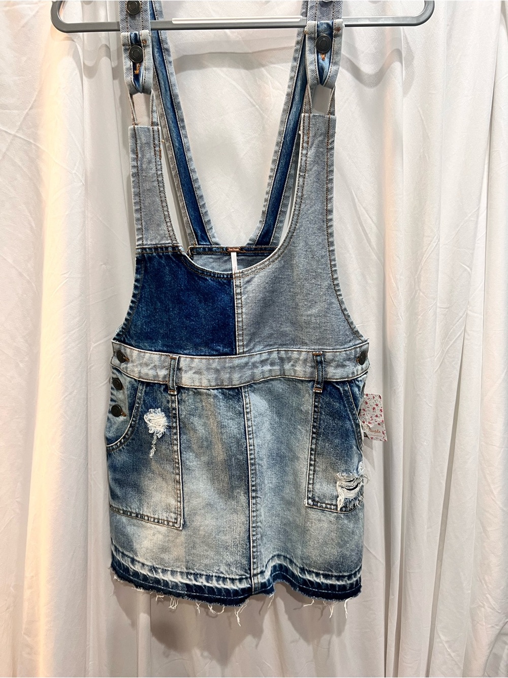 NWT Free People Two-Tone Blue Denim Overall Skirt Dress - Size 8
